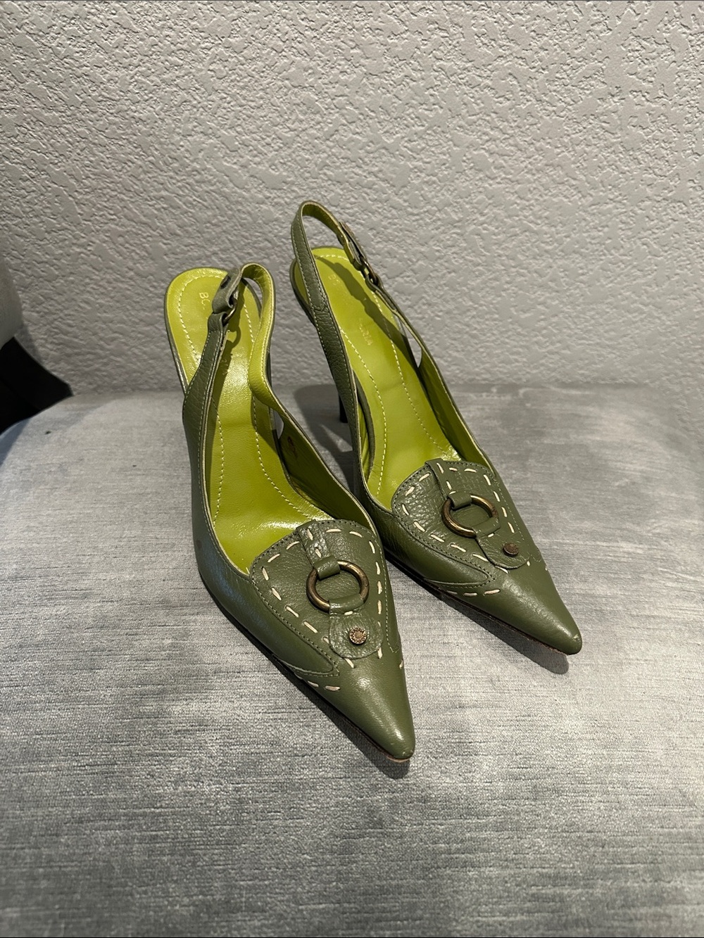 BCBG Olive Green Pointed Slingback Heels
